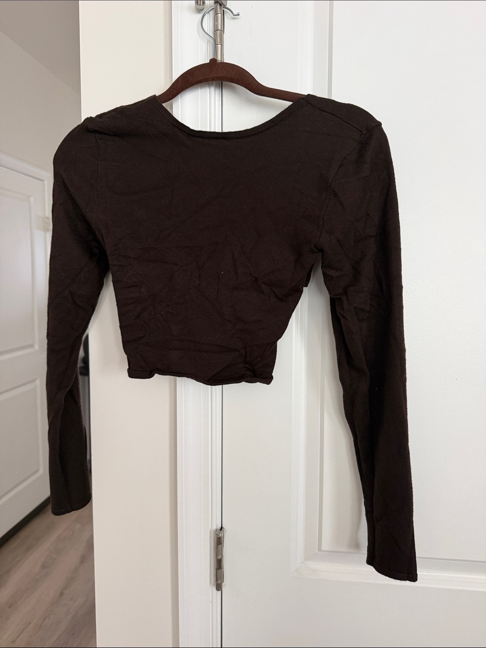 Zara Dark Brown Long Sleeve Tie Up Back Crop Top
